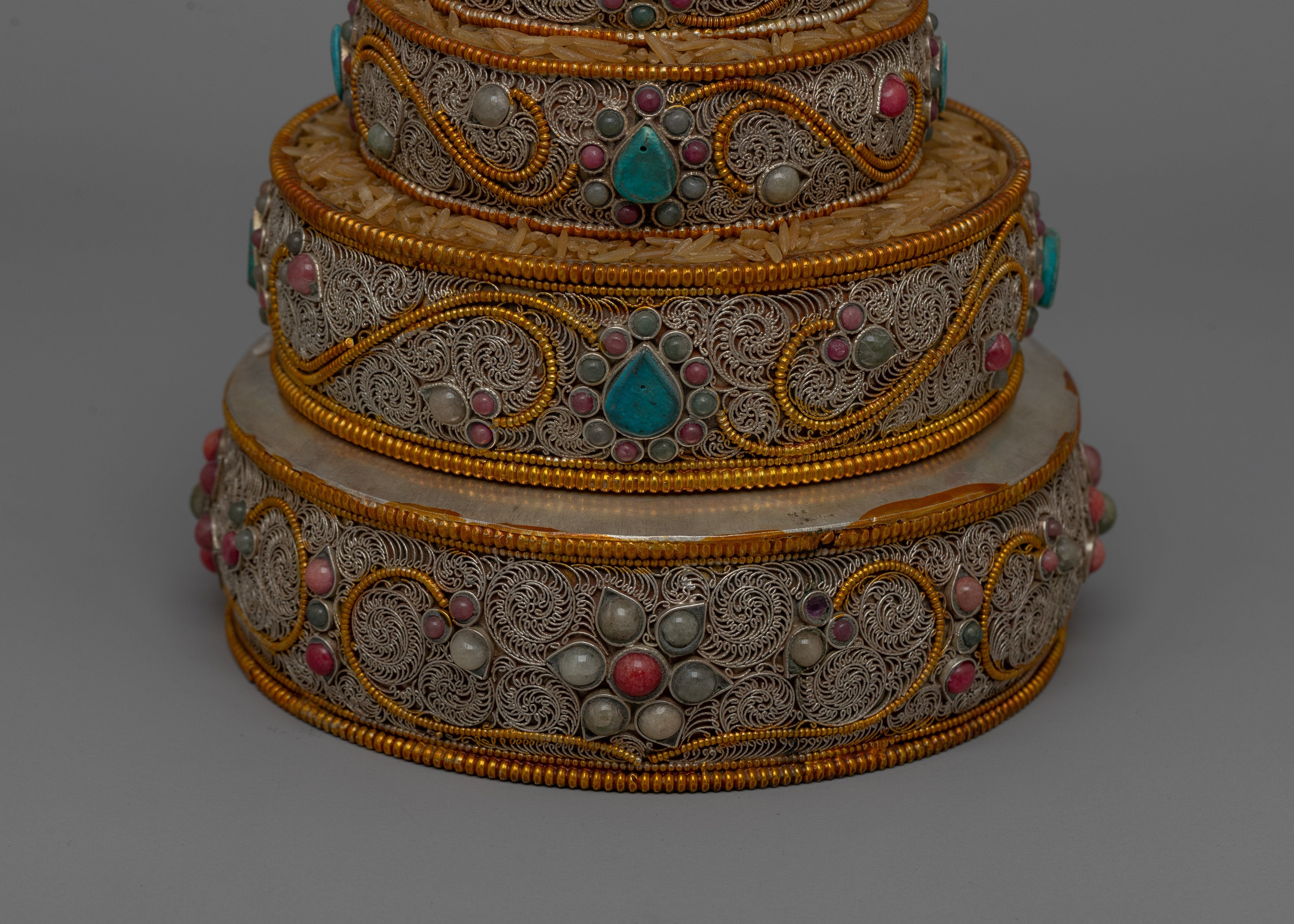 Copper Filigree Mandala Set | Intricately Crafted with Gemstone Inlay for Spiritual Elegance