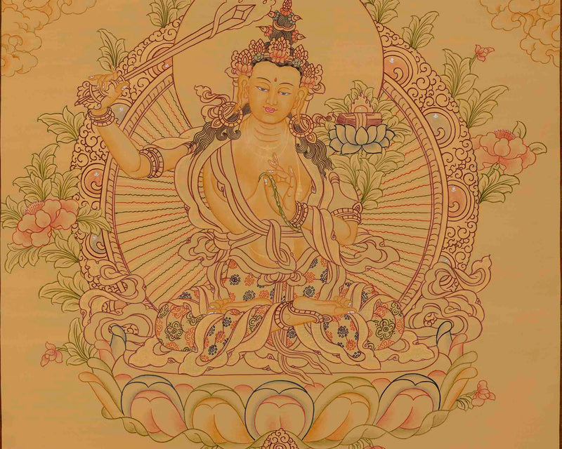 Beautifully Hand-Painted Manjushri Thangka | Traditional Artwork