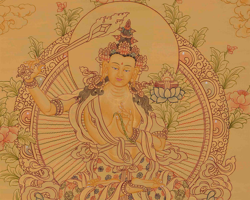 Beautifully Hand-Painted Manjushri Thangka | Traditional Artwork