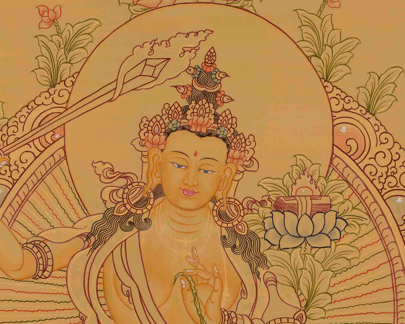 Beautifully Hand-Painted Manjushri Thangka | Traditional Artwork