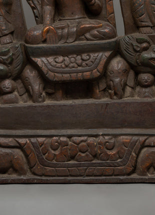 Handcrafted Green Tara In Throne Statue | Wooden Artwork