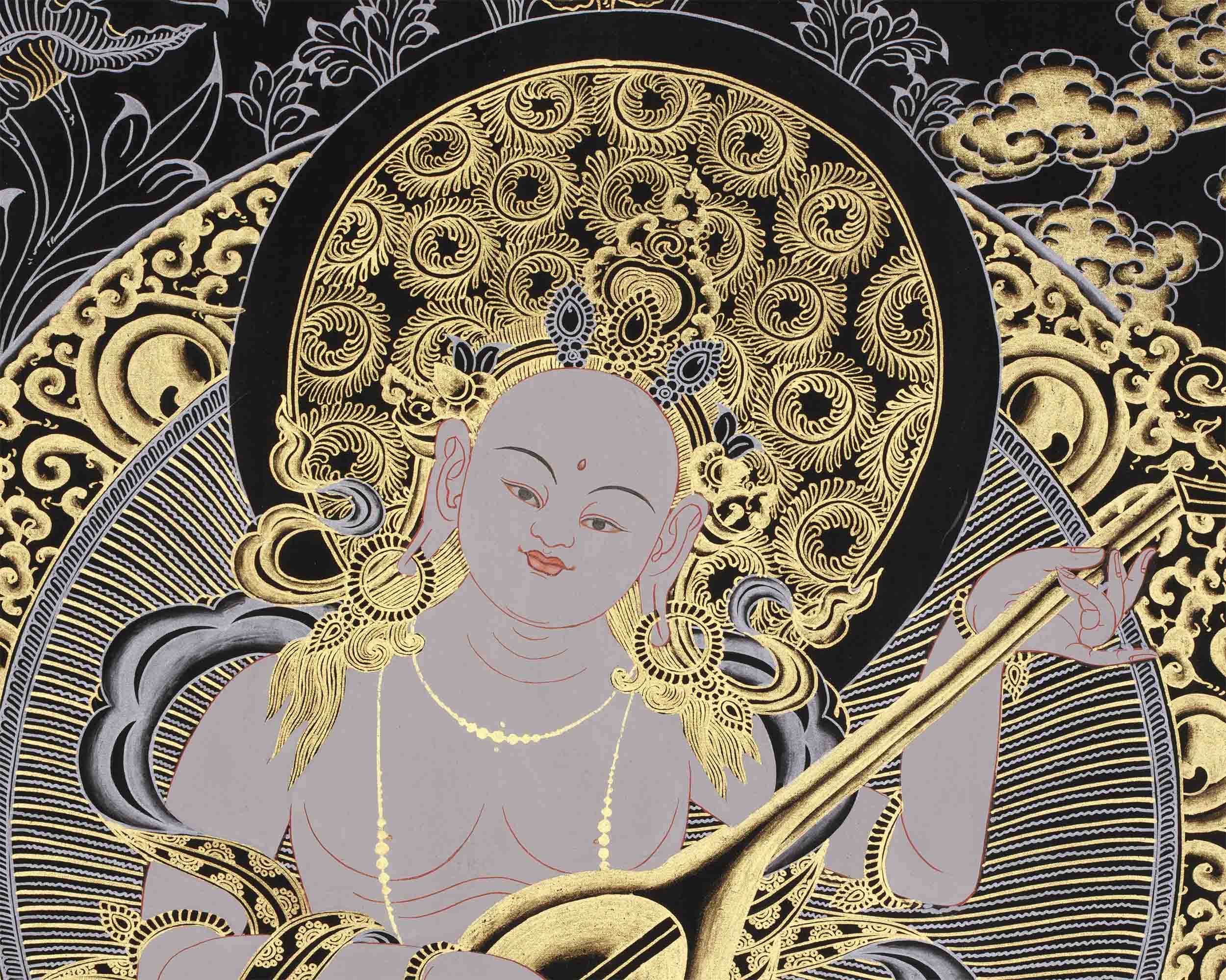 Original Hand-Painted Saraswati Thangka Painting | Goddess of Knowledge