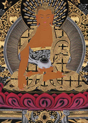 Shakyamuni Buddha Gold Silver Thangka | Perfect for your Meditation Room