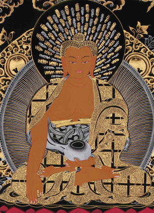 Shakyamuni Buddha Gold Silver Thangka | Perfect for your Meditation Room