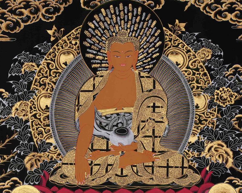 Shakyamuni Buddha Gold Silver Thangka | Perfect for your Meditation Room