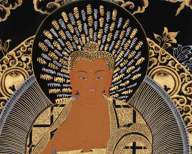 Shakyamuni Buddha Gold Silver Thangka | Perfect for your Meditation Room