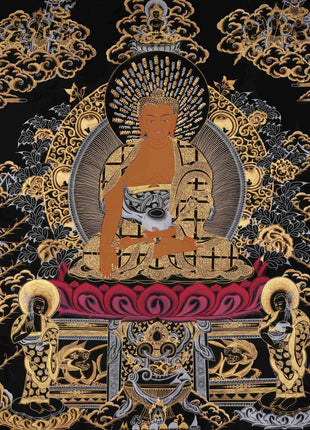 Shakyamuni Buddha Gold Silver Thangka