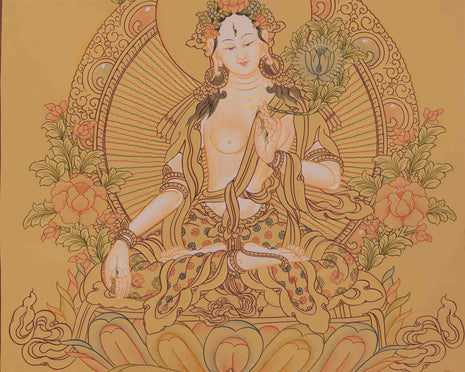 Genuine Hand-Painted White Tara | Female Bodhisattva Thangka