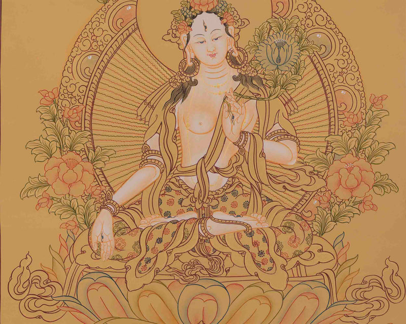 Genuine Hand-Painted White Tara | Female Bodhisattva Thangka