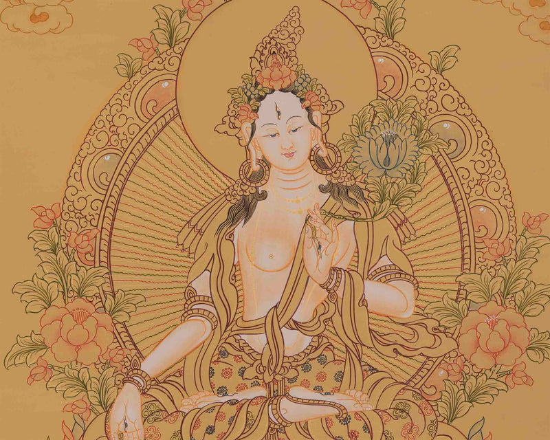 Genuine Hand-Painted White Tara | Female Bodhisattva Thangka