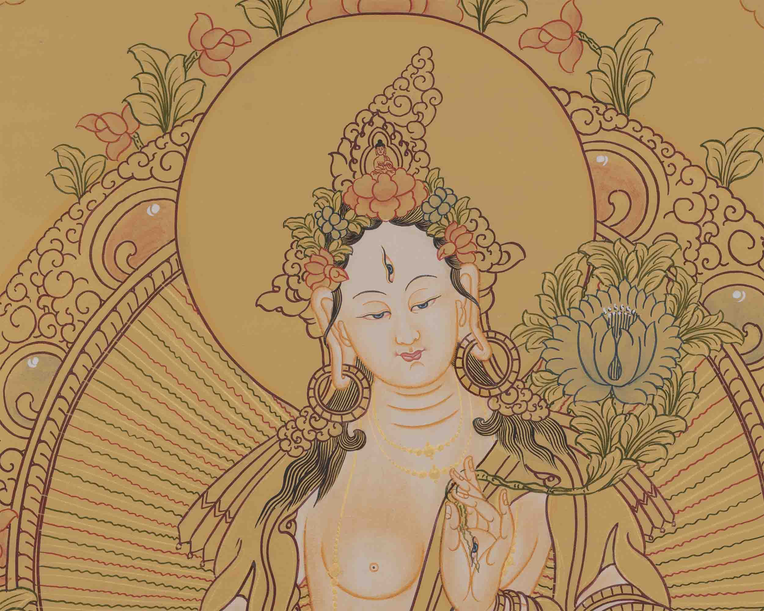 Genuine Hand-Painted White Tara | Female Bodhisattva Thangka