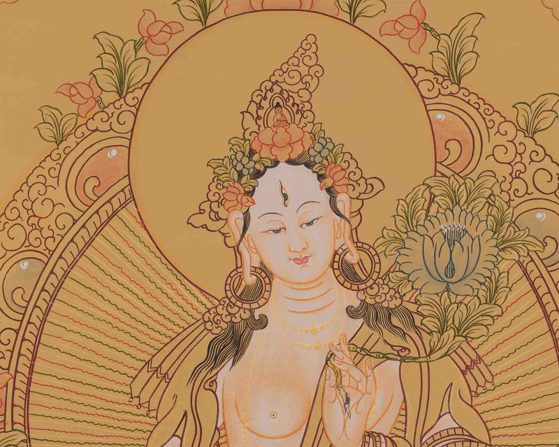 Genuine Hand-Painted White Tara | Female Bodhisattva Thangka