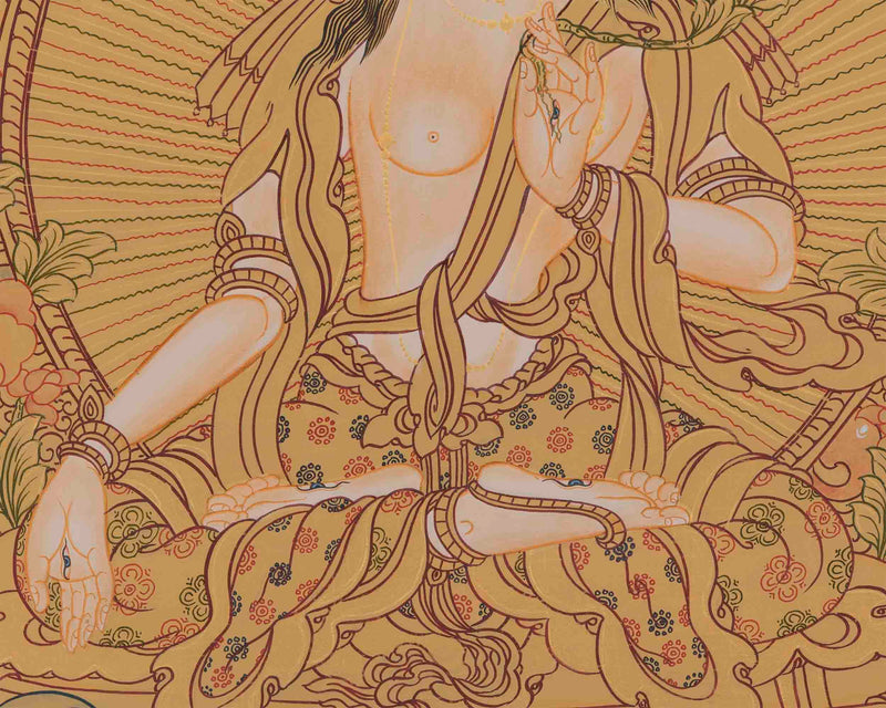 Genuine Hand-Painted White Tara | Female Bodhisattva Thangka