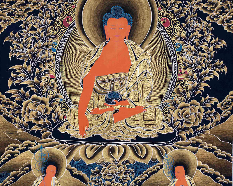 Shakyamuni Buddha With Amitabha and Medicine Buddha | Traditional Thangka Painting