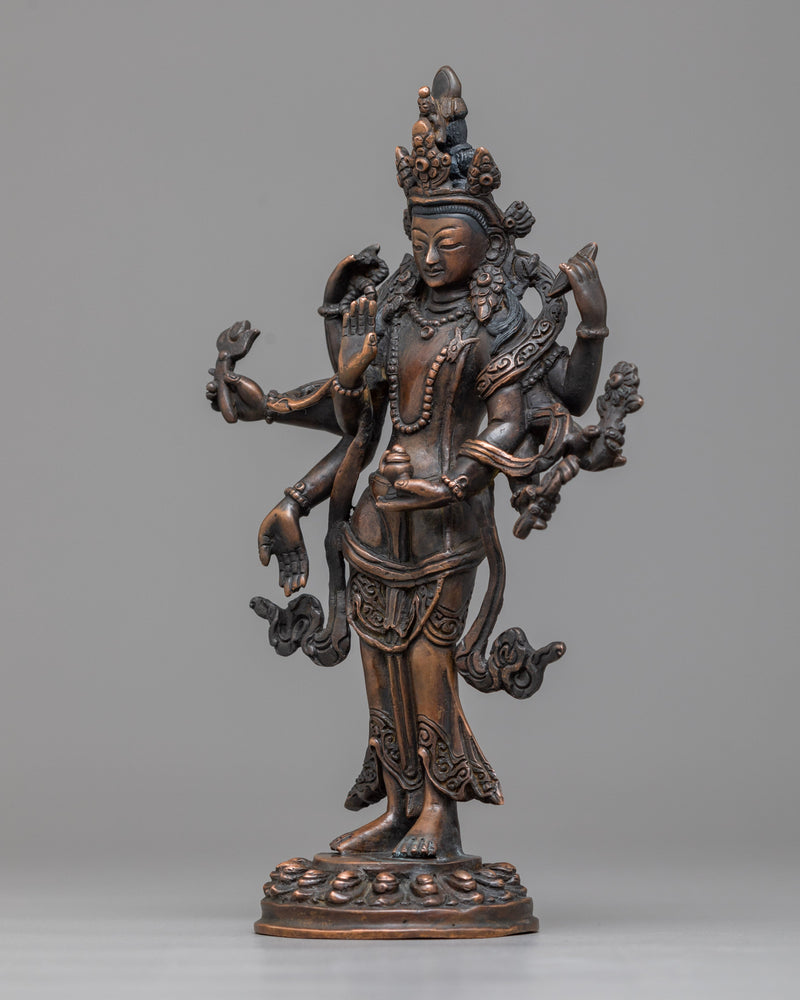 Amoghapasha Lokeshvara Statue | Crafted in Oxidized Copper, Radiating Divine Presence