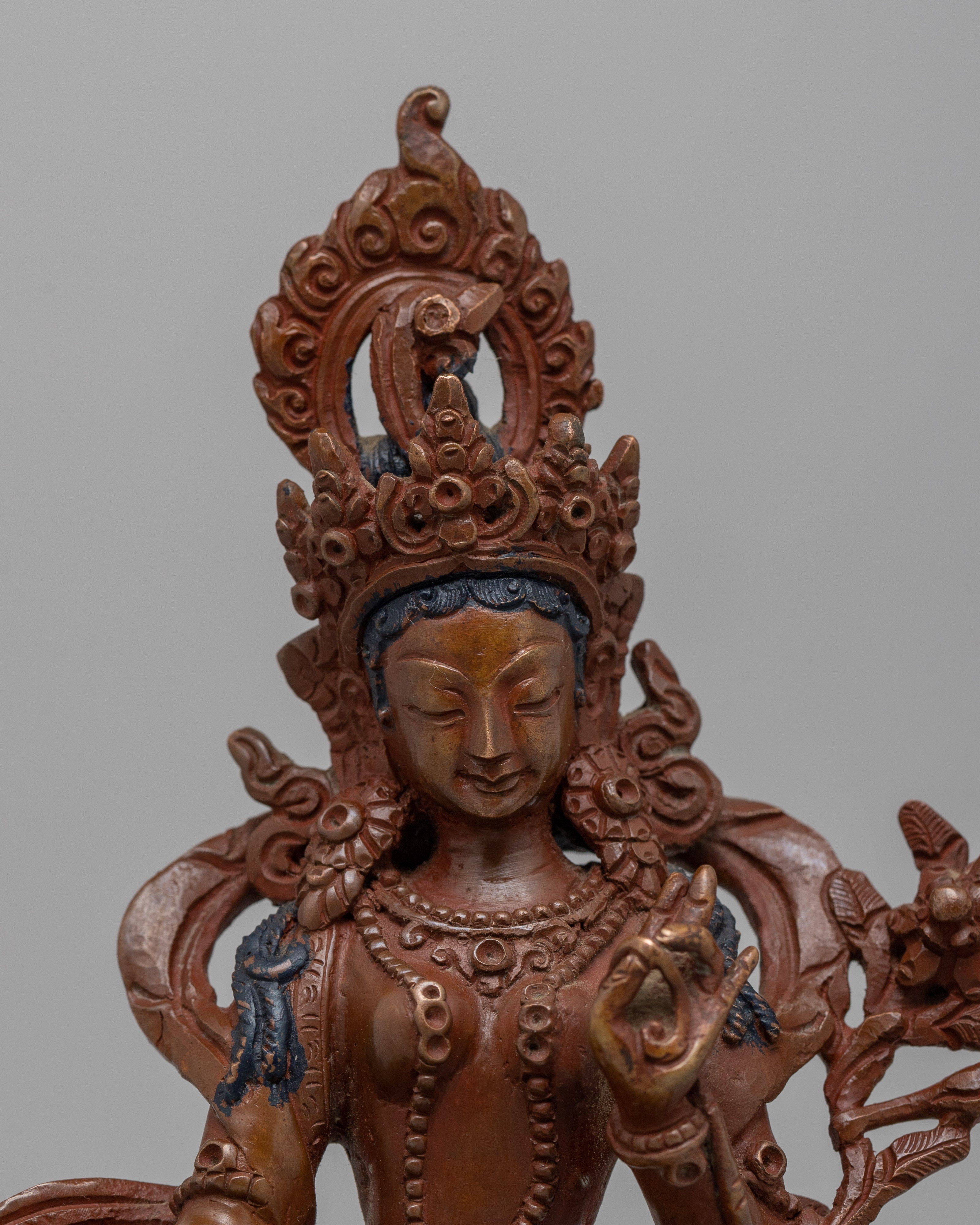 Green Tara Bodhisattva Statue | Graceful Presence in Oxidized Copper