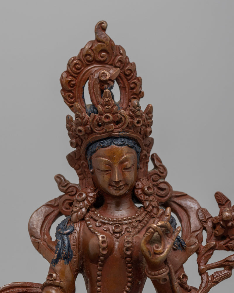 Green Tara Bodhisattva Statue | Graceful Presence in Oxidized Copper