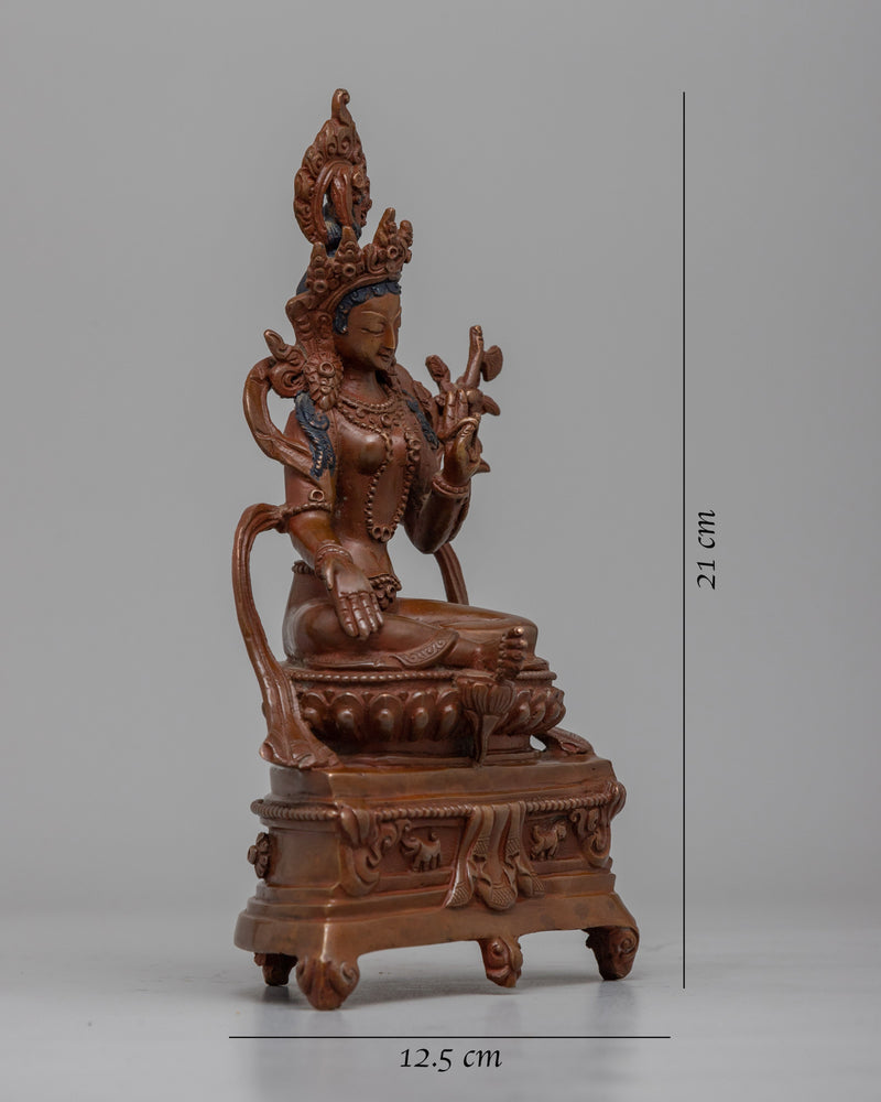 Green Tara Bodhisattva Statue | Graceful Presence in Oxidized Copper