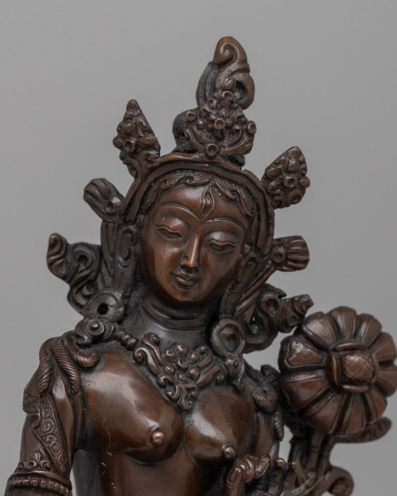 Female Buddah White Tara Statue | Inspiring Peace and Protection in Copper