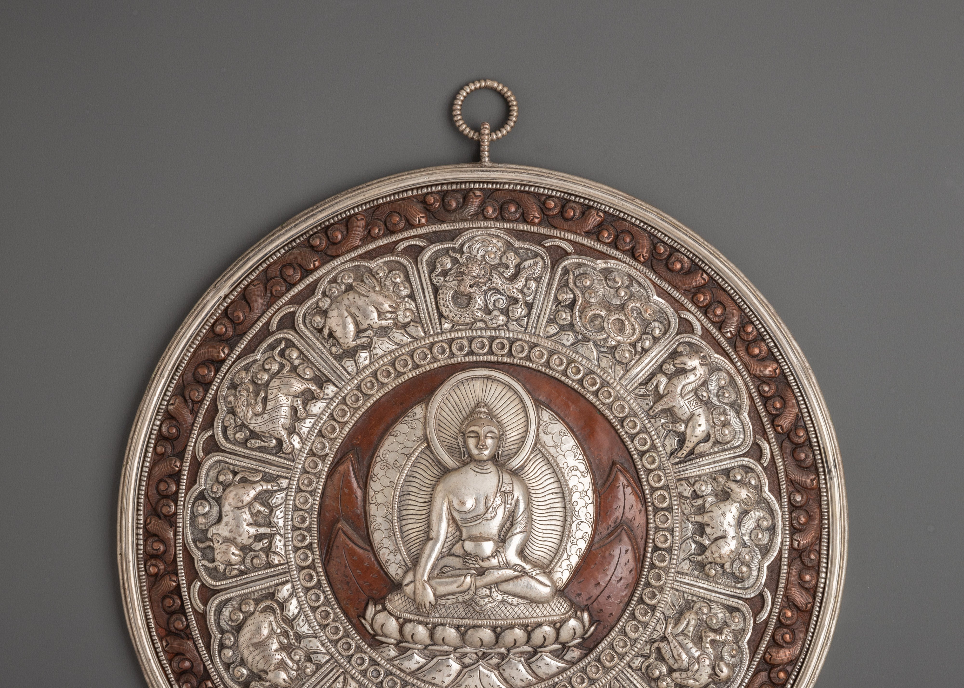 Shakyamuni Buddha Wall Hanging with 12 Zodiac Signs | Sacred Buddhist Wall Decor