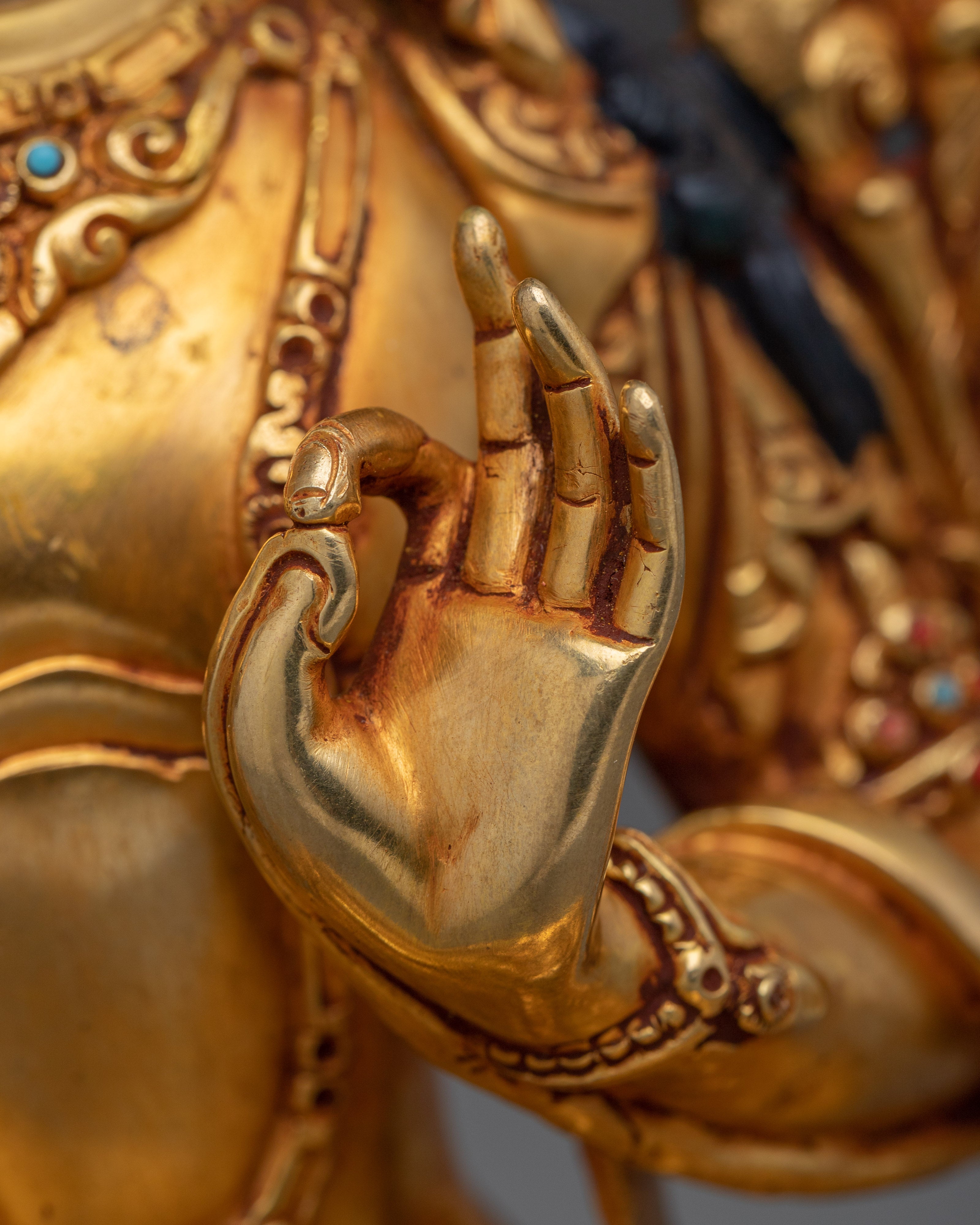 Golden Wisdom Embodiment Manjushri Statue | Buddhist Spiritual Artwork