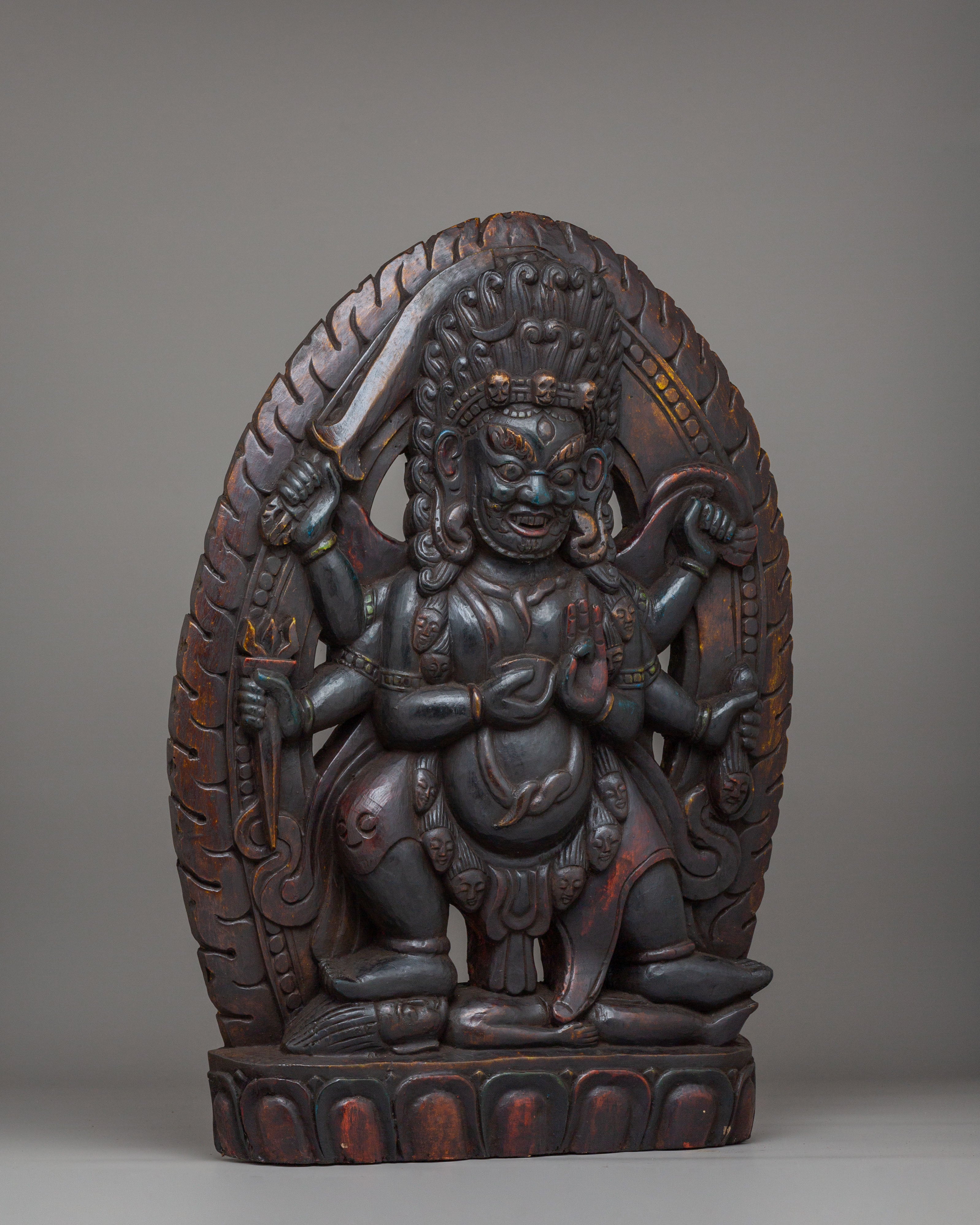 Handcrafted Kal Bhairav Statue | Wooden Kal Bhairav Statue