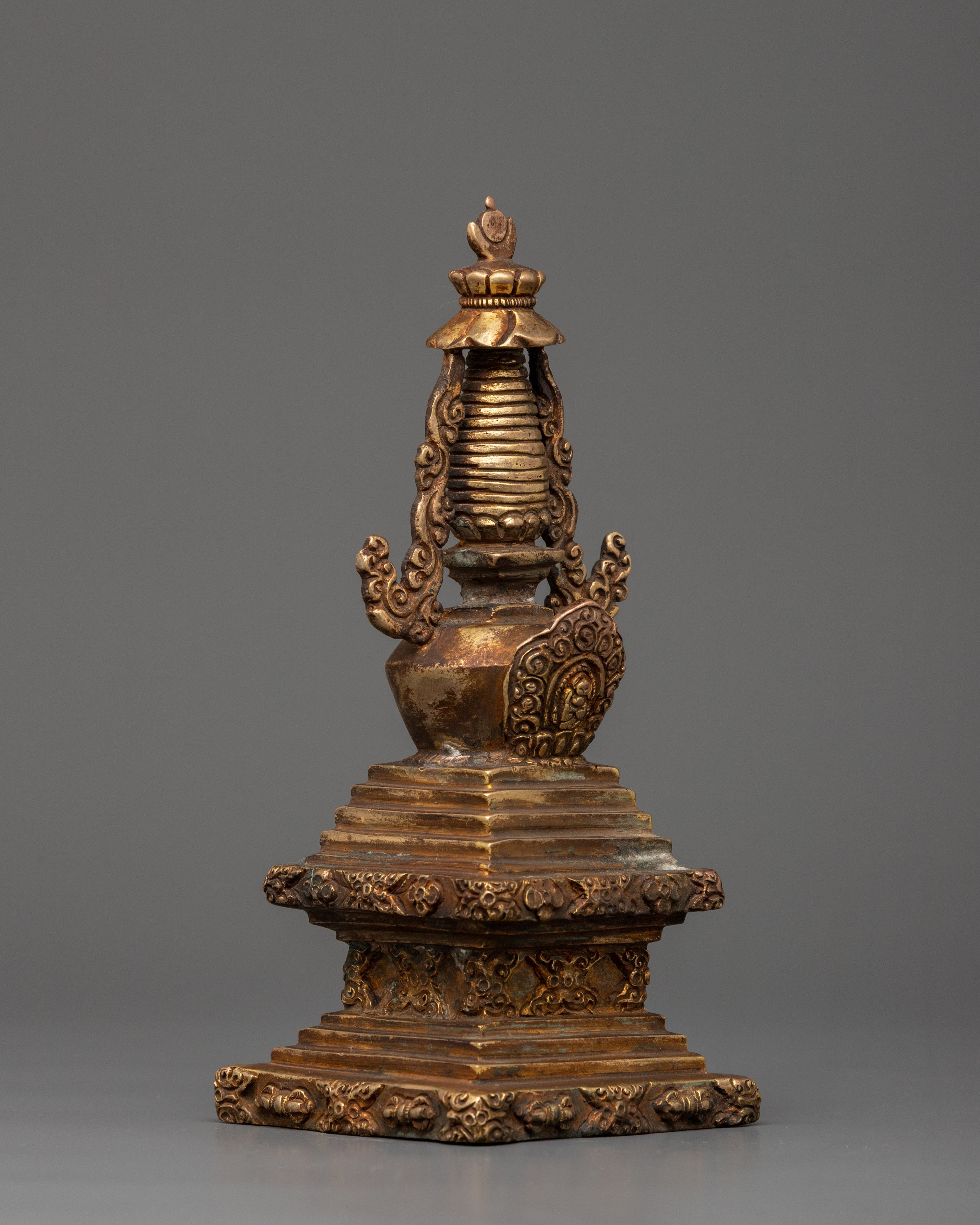 Antique Copper Stupa Statue | Tibetan Buddhist Symbol of Enlightenment