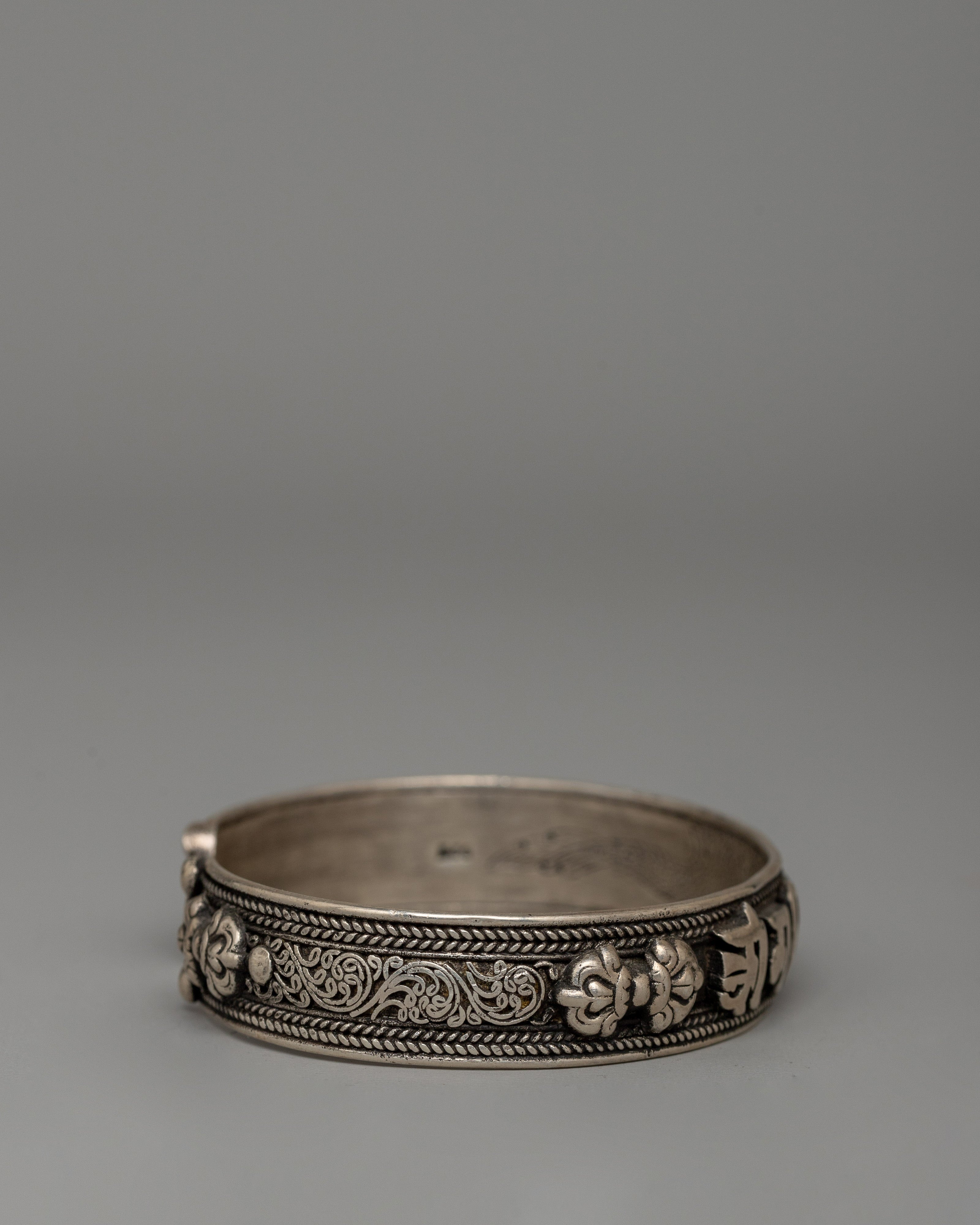 Sterling Silver Mantra Bracelet | Tibetan “Om Mani Padme Hum” Cuff
