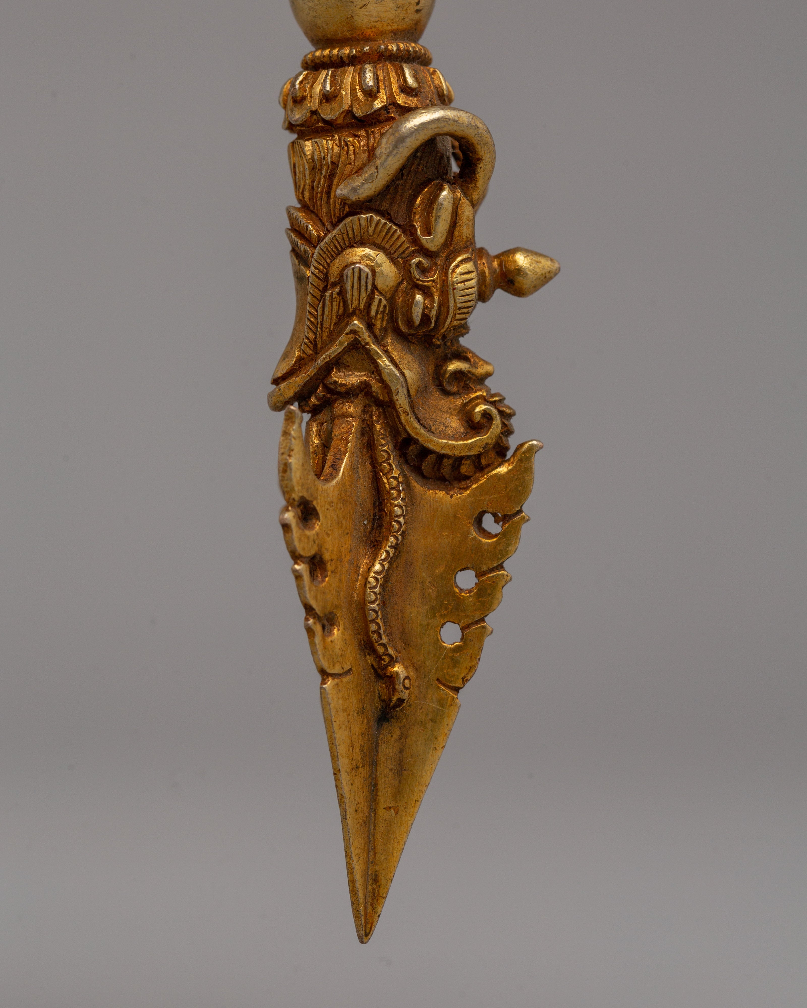 Tibetan Gold Phurba Dagger | Ritual Artifact for Meditation and Spiritual Protection