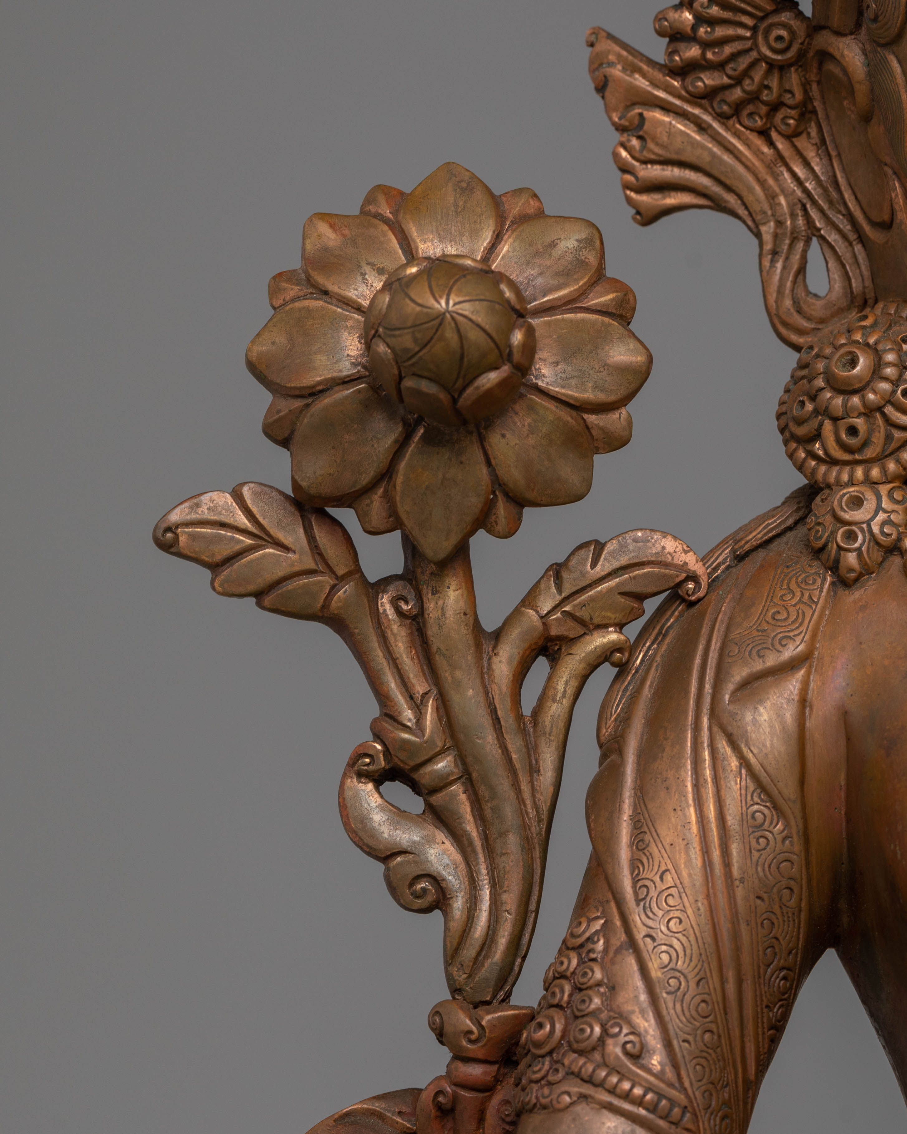 Sacred Statue of Green Tara | Oxidized Copper Buddha Statue for Meditation and Altar