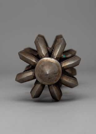 Iron Vajra with a Wooden Base and Turquoise Coral Inlays | Acrylic Painted Base