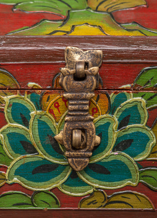 Red Tibetan wooden box | Himalayan Storage Chest