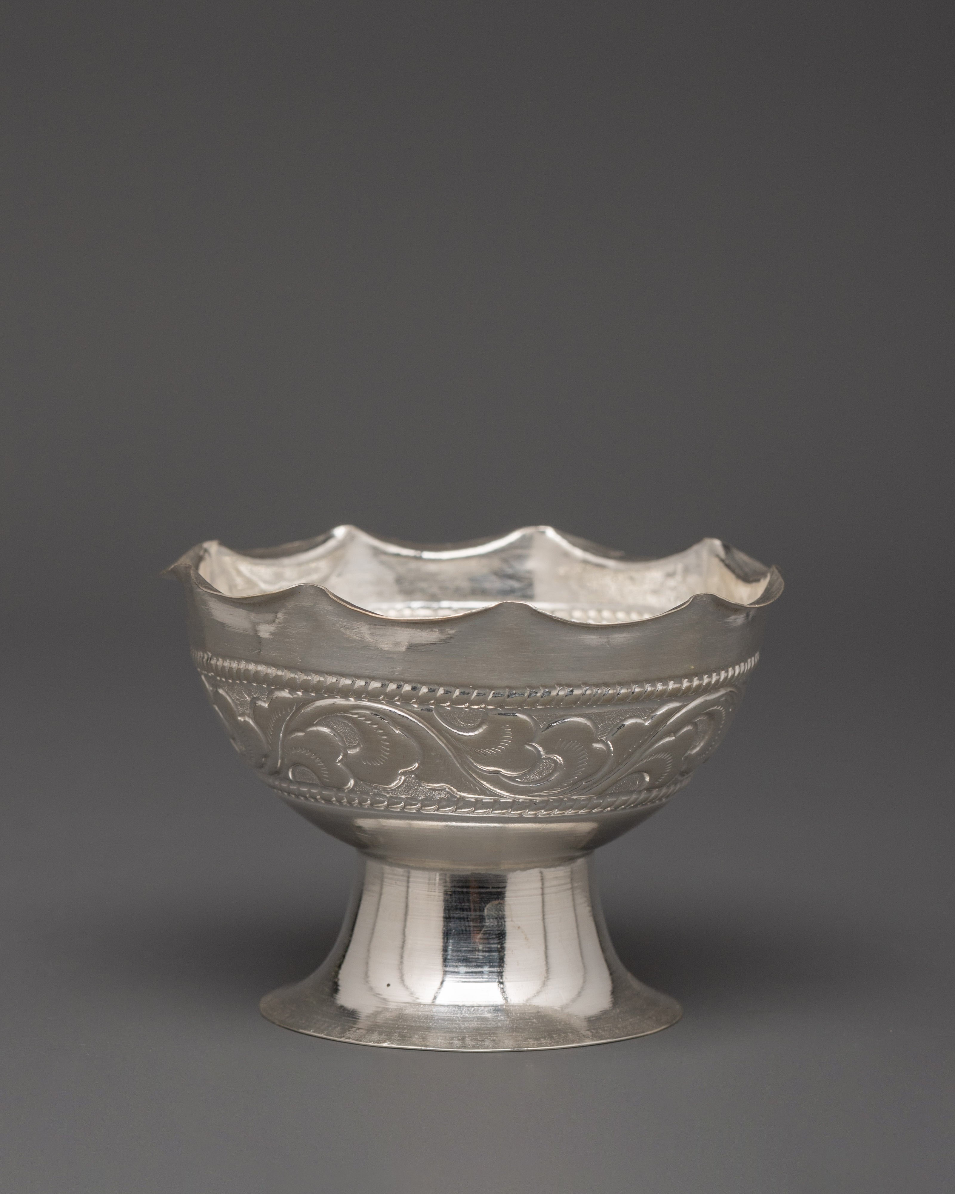 Pure Silver Offering Bowl Set for Ritual Ceremonies | Handcrafted Bowl Set Sacred Buddhist Decor
