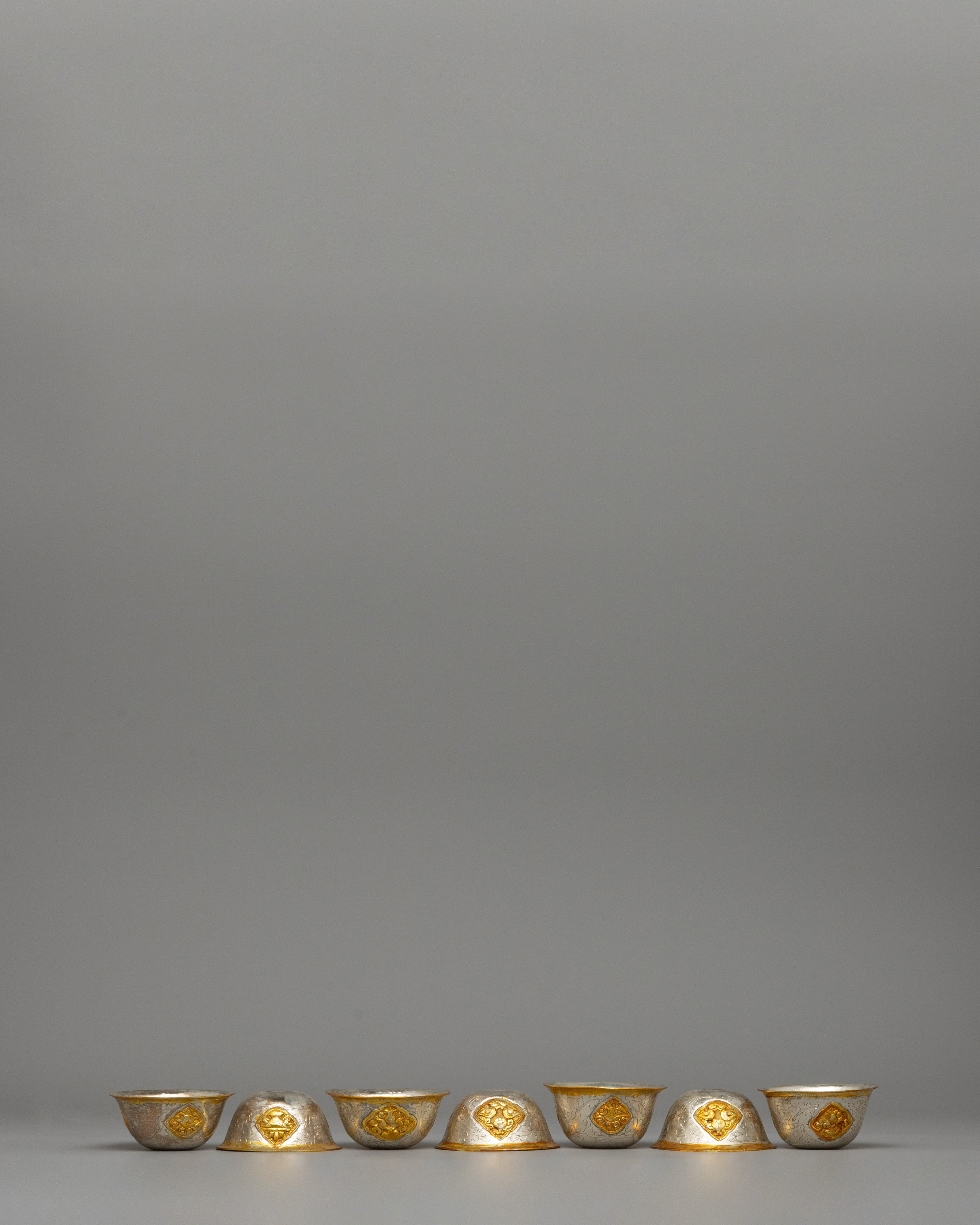 Gold & Silver-Plated Tibetan Offering Bowls | Ritual Bowls for Altar Décor
