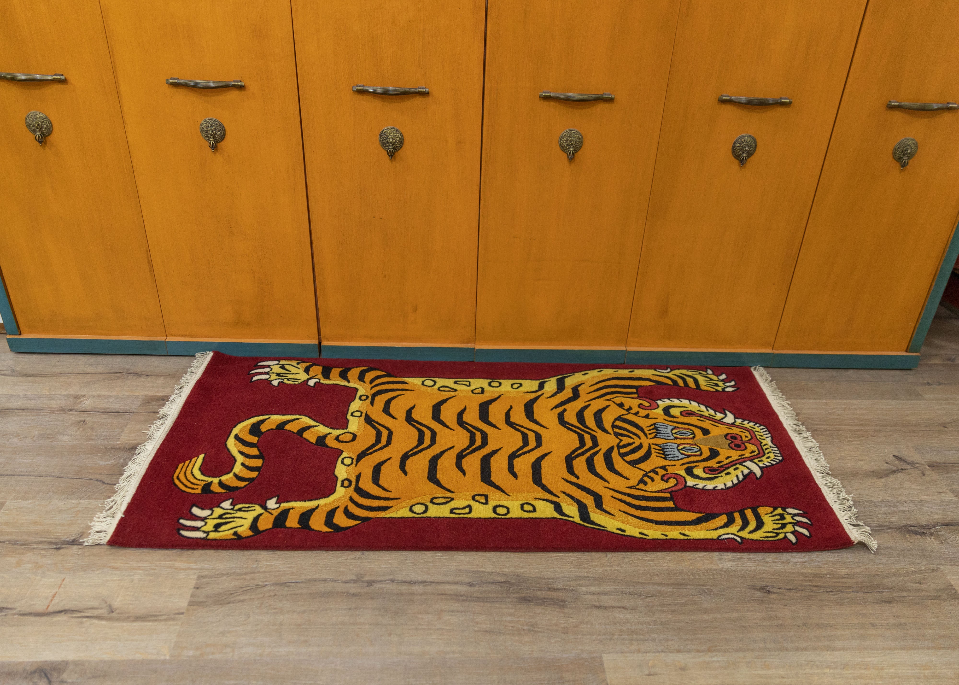 Handwoven Tiger Rug | Tibetan Wool Carpet for Artistic Home Decor
