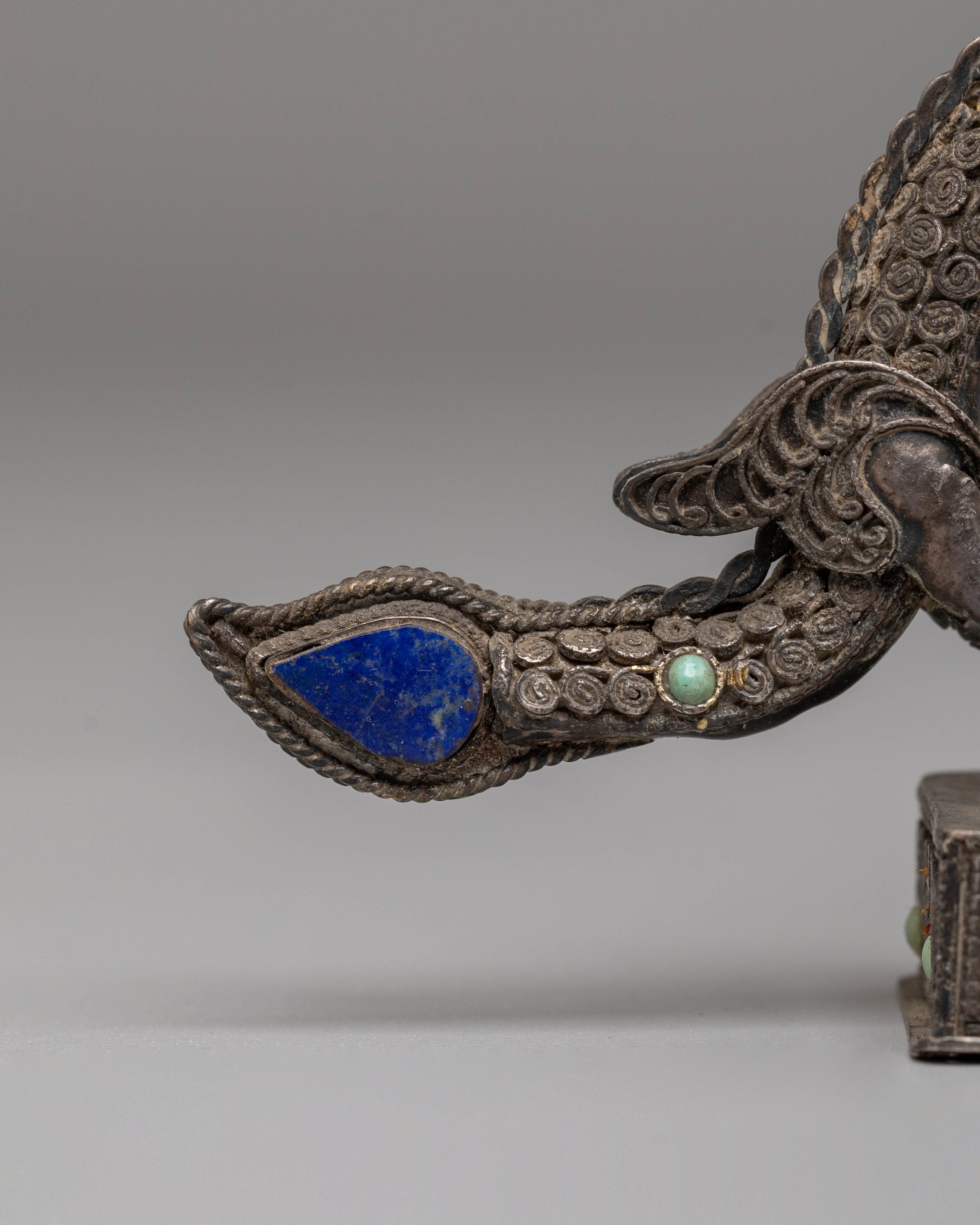 Handmade Dragon Sculpture | Silver Art Piece with Turquoise & Coral Gemstones