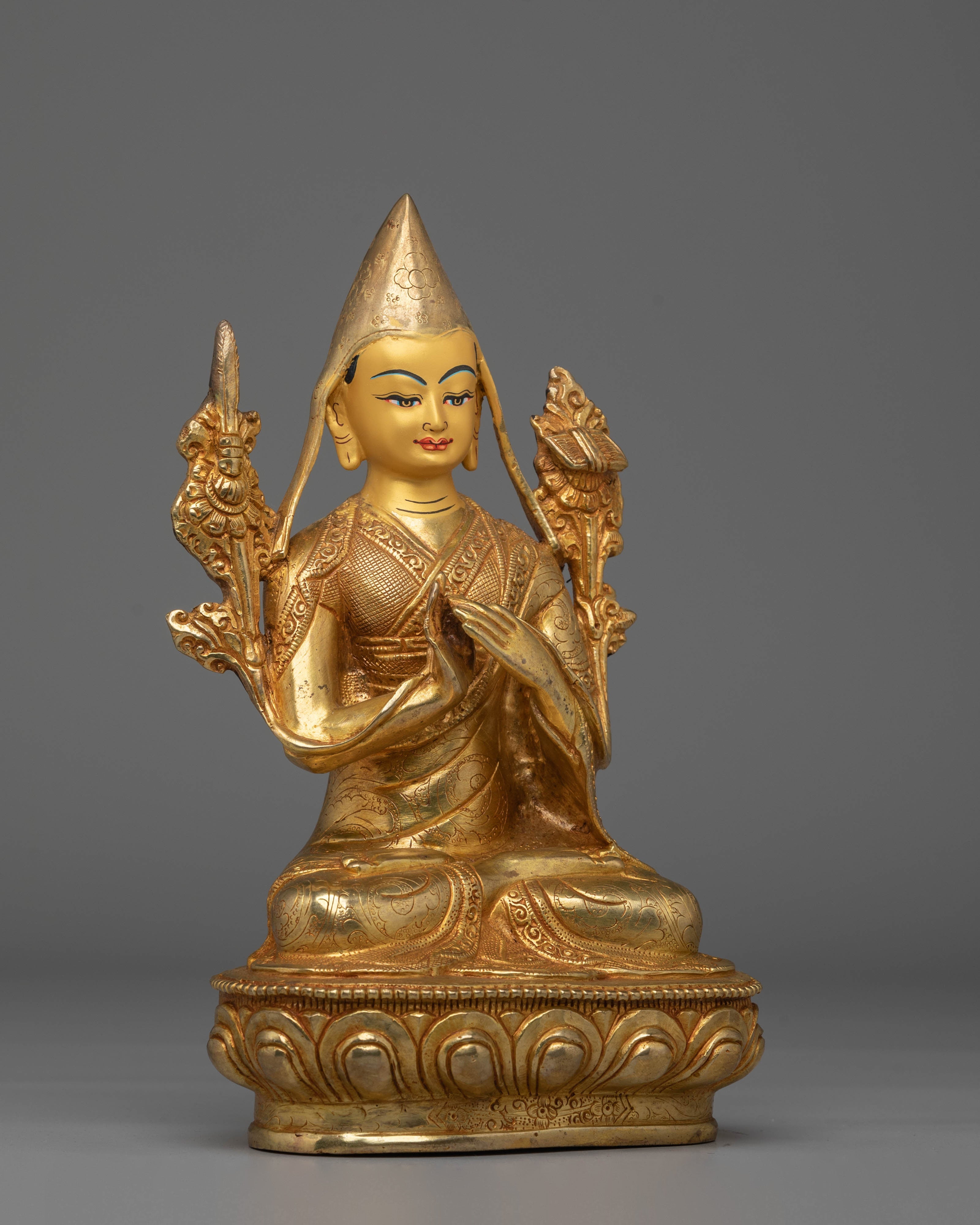 Tsongkhapa Handcrafted Copper Statue | Traditional Tibetan Artwork