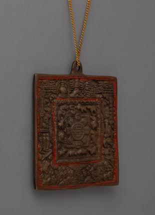 Handmade Brass Buddhist Locket with Oxidized Finish | Traditional Tibetan Ritual Necklace
