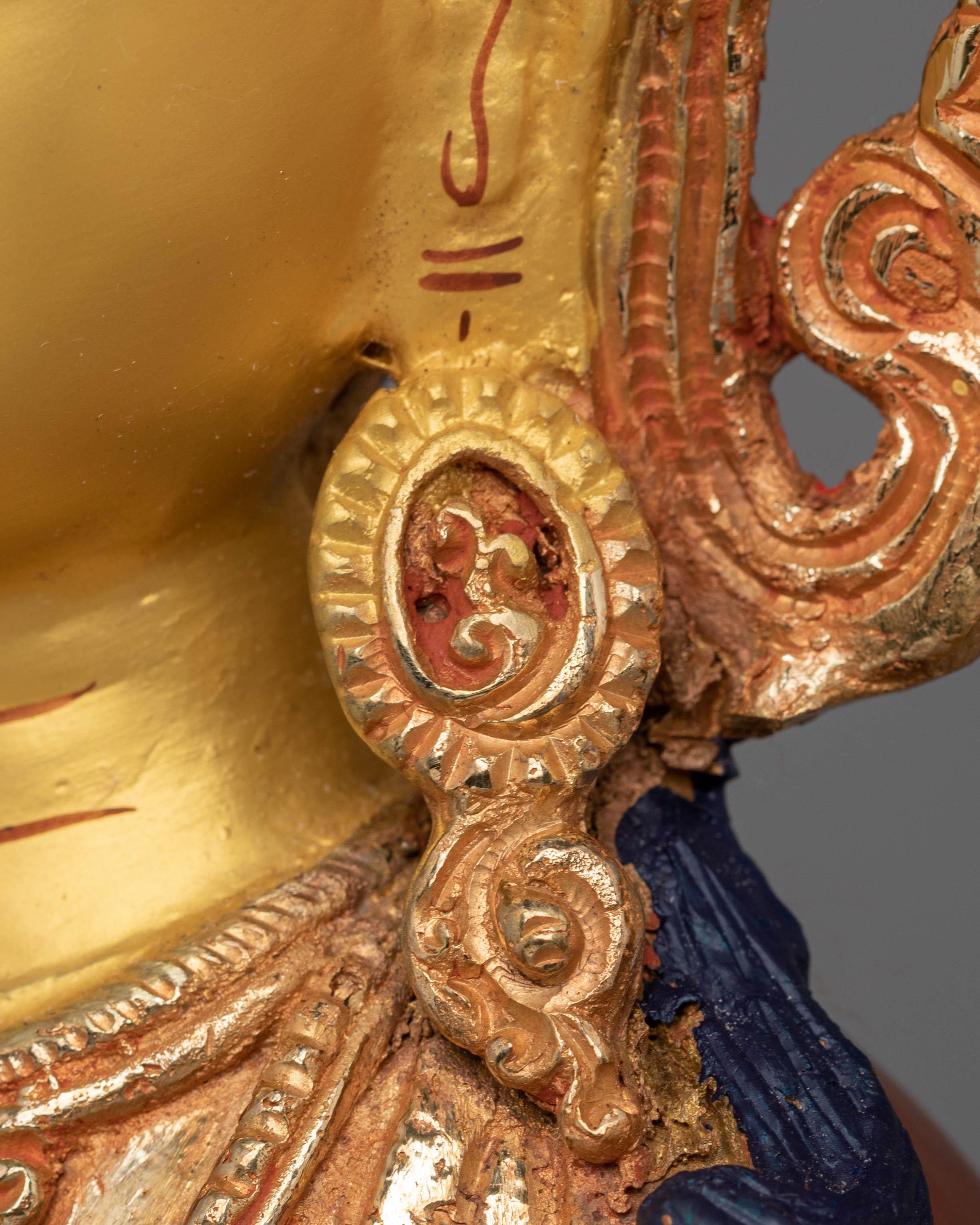 Handcrafted Tibetan Chenrezig Sculpture | Gold-Plated with Coral & Turquoise