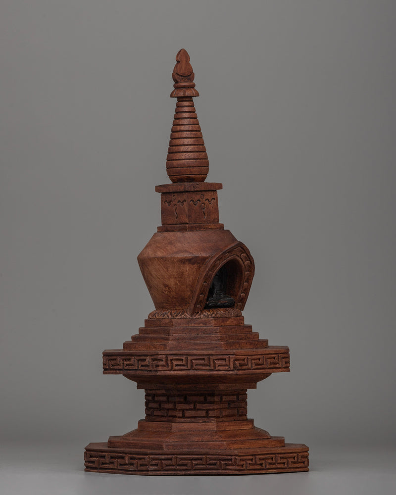 Wooden Stupa with Buddha | Spiritual Icon of Enlightenment