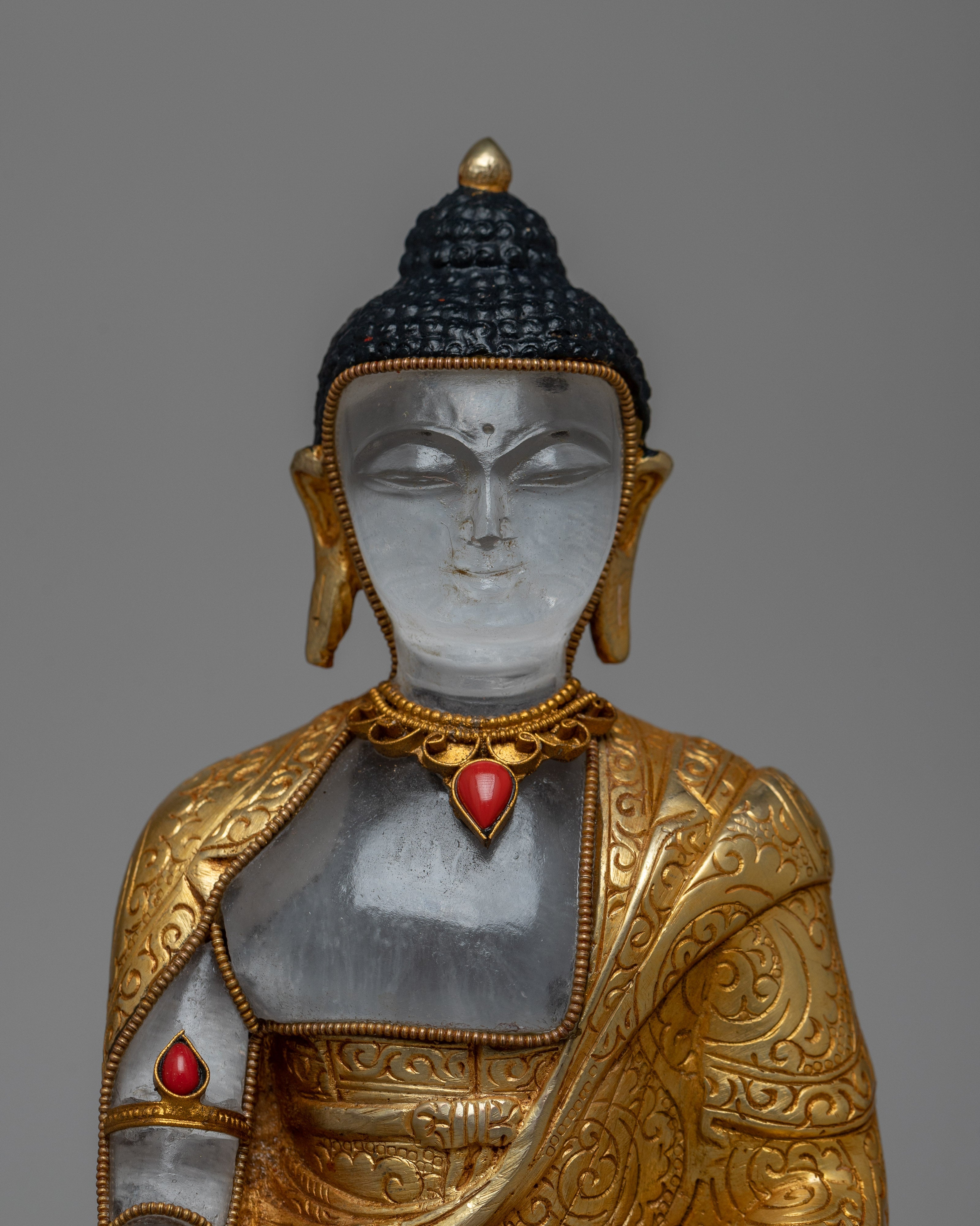 Crystal Copper Shakyamuni Buddha Statue | Exquisite Fusion of Precious Materials for Spiritual Elegance