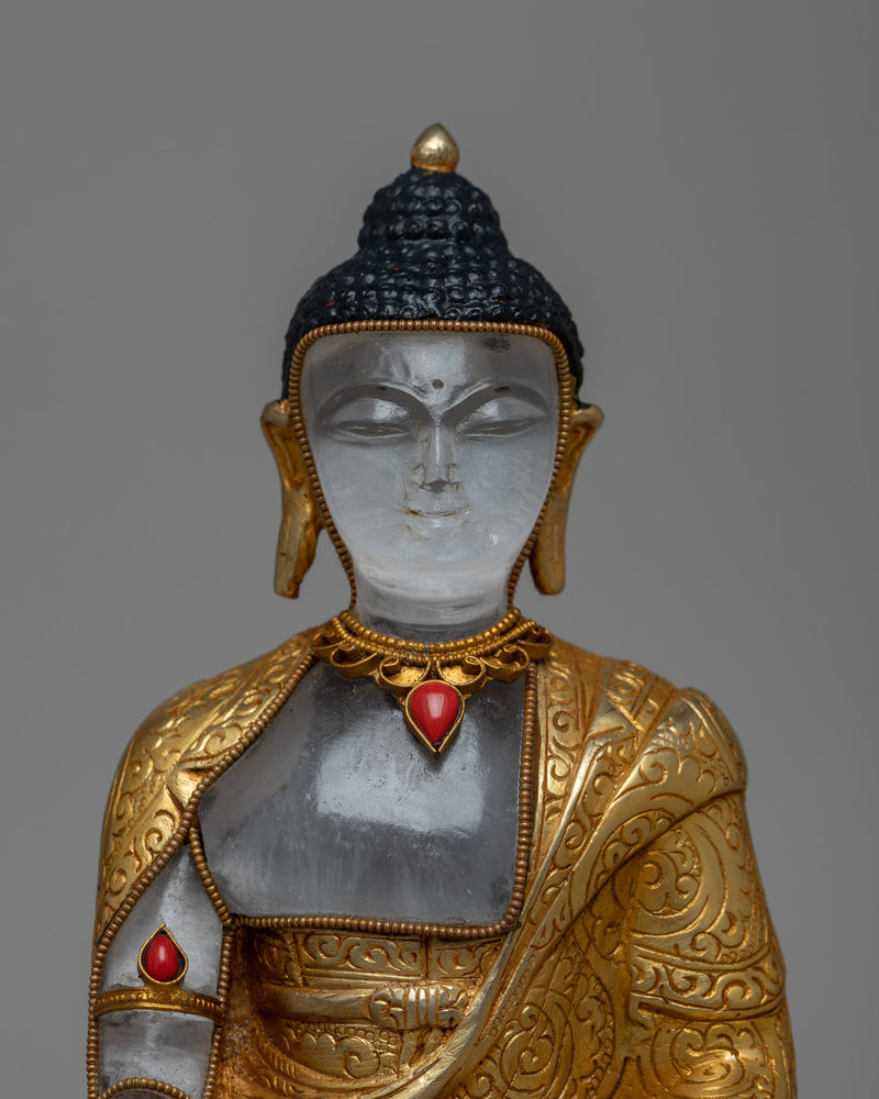 Crystal Copper Shakyamuni Buddha Statue | Exquisite Fusion of Precious Materials for Spiritual Elegance