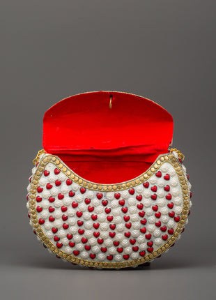 Handcrafted Pearl & Coral Side Bag | Decorative Bag