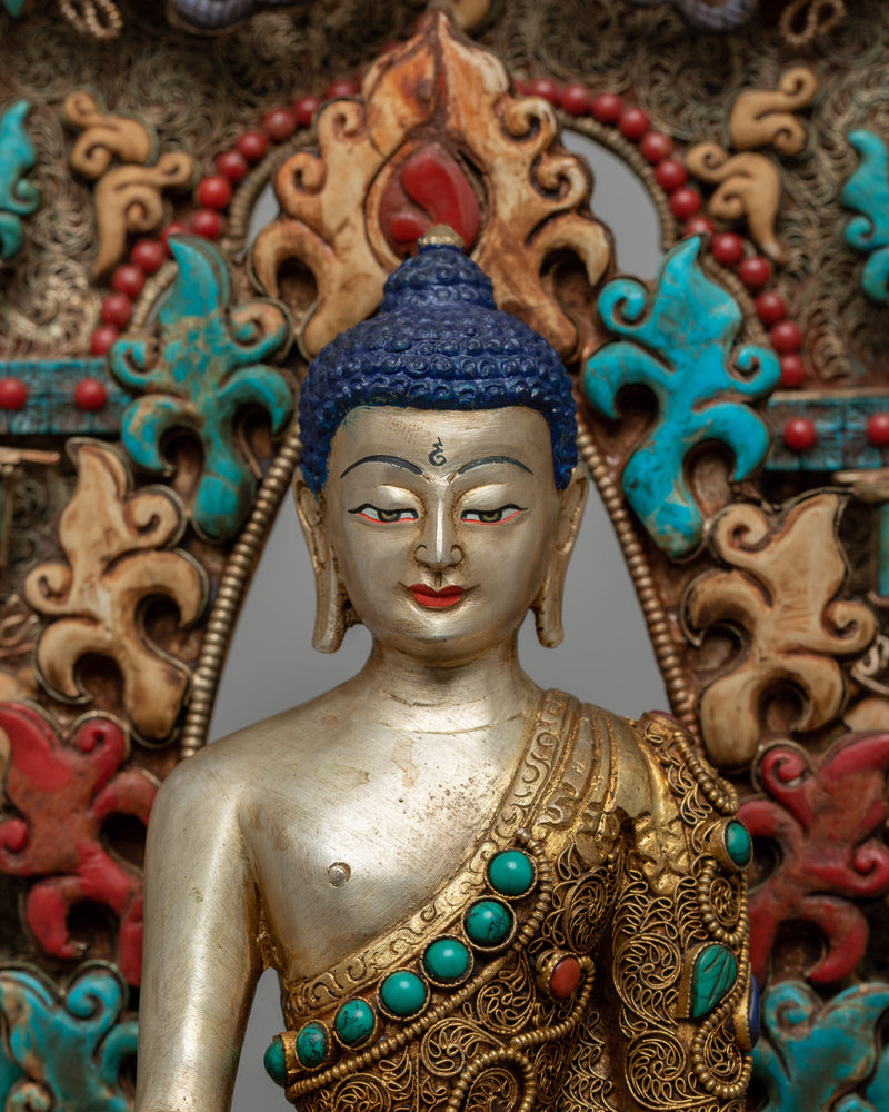 Shakyamuni Buddha on Throne Statue | Divine Representation with Copper Body and 24K Gold Plating