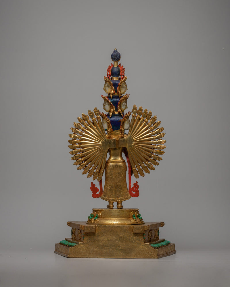 1000 Armed Crystal Avalokitesvara Statue | Magnificent Representation in Copper, Enhanced with 24K Gold Plating