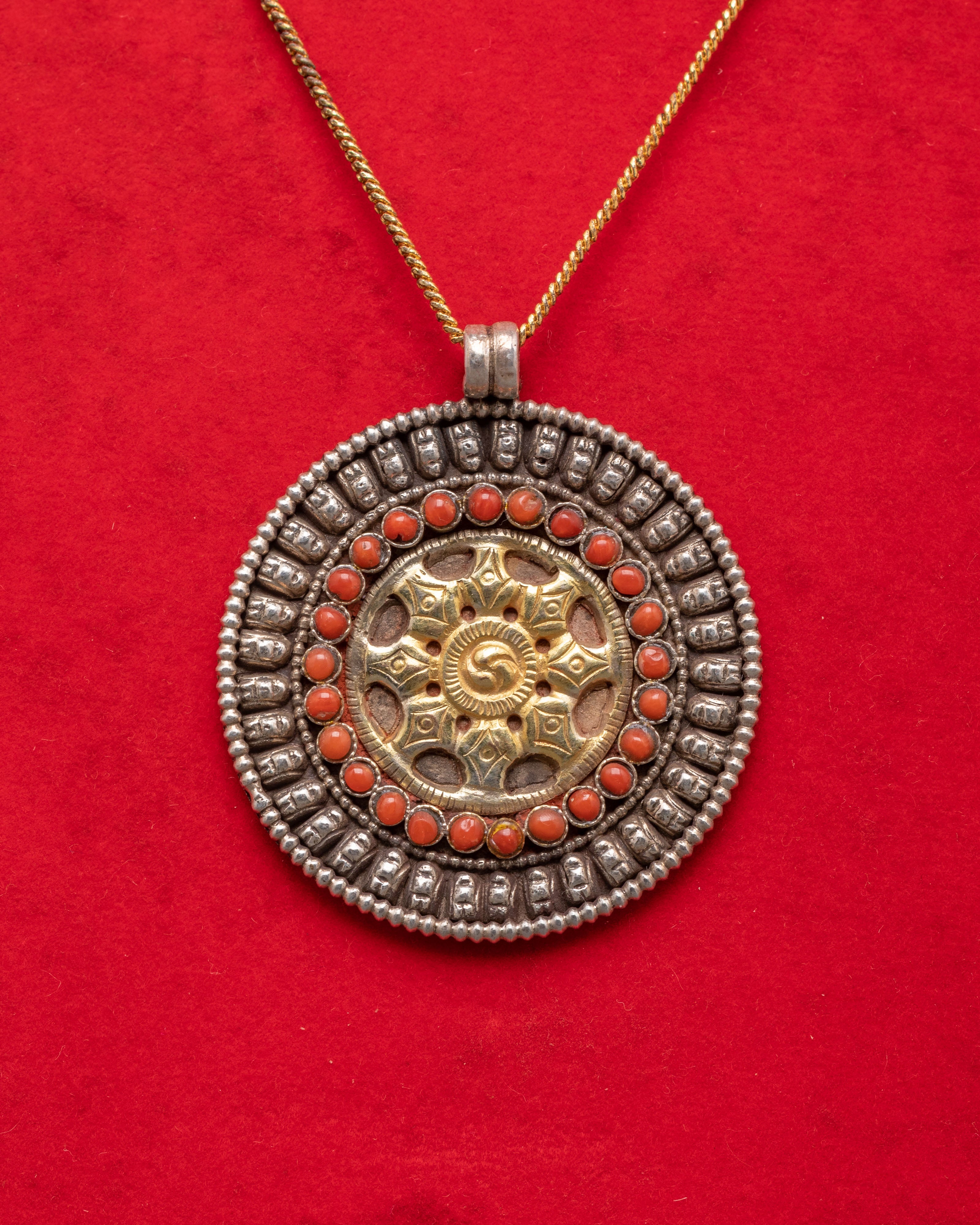 Traditional Handcrafted Silver Pendant | Coral Gold Plated Jewelry