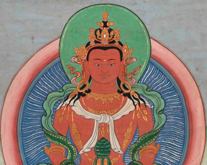 Vintage Amitayus Buddha With Soft Colors | Original Hand-Painted Tibetan Thangka Painting