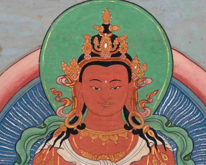 Vintage Amitayus Buddha With Soft Colors | Original Hand-Painted Tibetan Thangka Painting