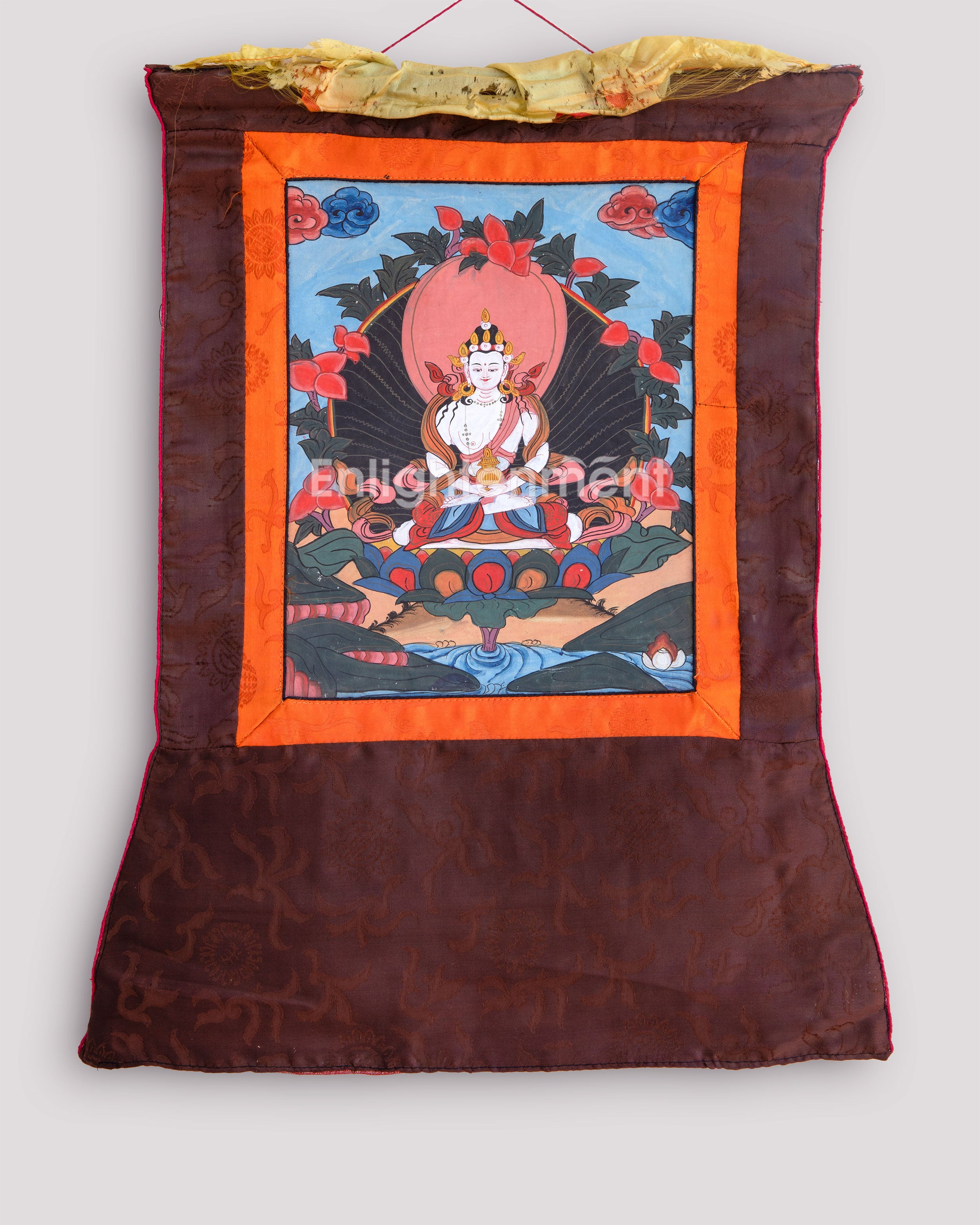 Vintage Amitayus Buddha Painting | Buddha of Longevity on Brocade