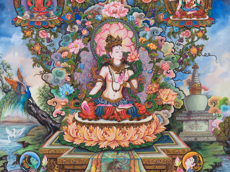 White Tara Thangka Print | Healing Goddess Art For Spiritual Serenity and Compassion